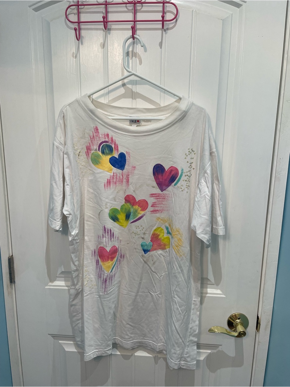 White Tee with Colorful Heart Prints